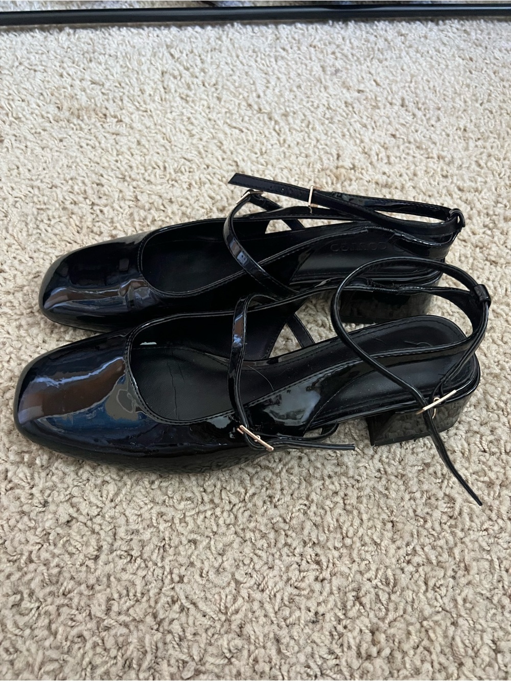 Black Patent Mary Jane Block Heel Shoes with Ankle Strap  Coutgo - Picture 5 of 9